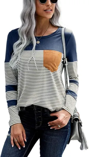 NEYOUQE Womens Color Block Loose Long/Short Sleeve T Shirts Casual Comfy Tops Tee Shirt Women's Tunics