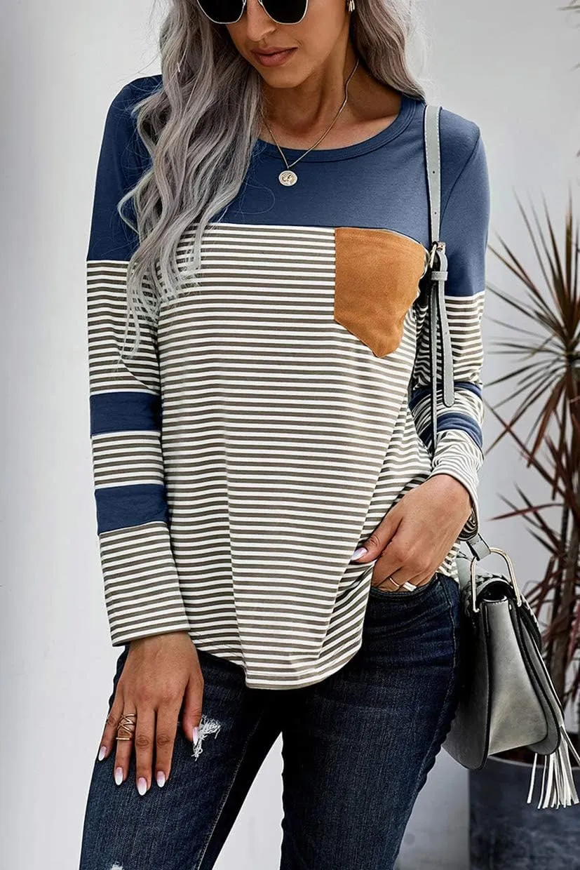 NEYOUQE Womens Color Block Loose Long/Short Sleeve T Shirts Casual Comfy Tops Tee Shirt Women's Tunics