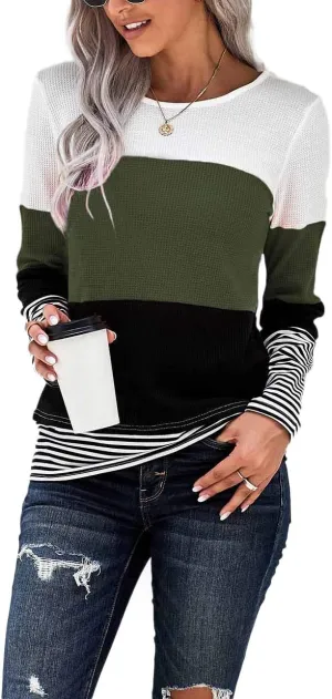 NEYOUQE Womens Color Block Loose Long/Short Sleeve T Shirts Casual Comfy Tops Tee Shirt Women's Tunics