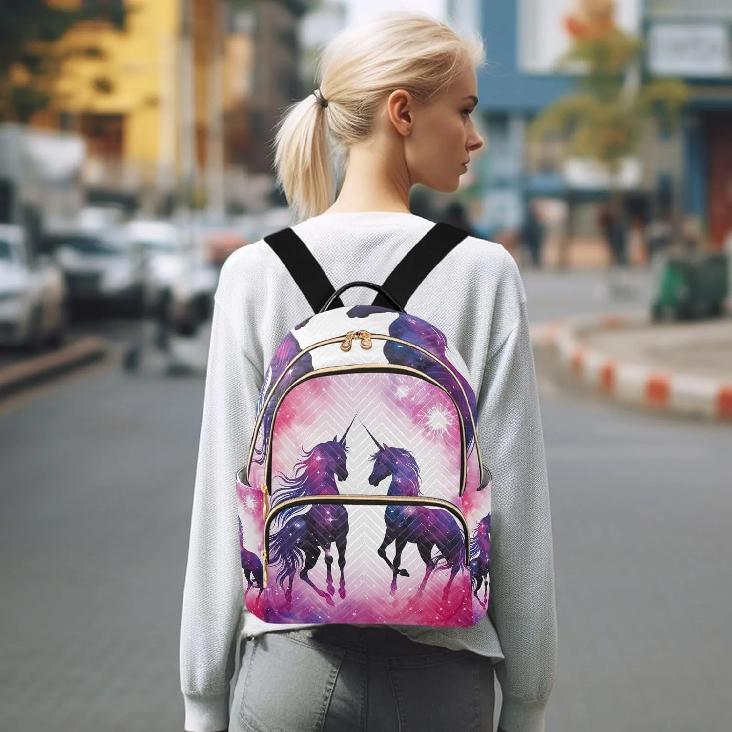 ODAWA Beautiful Unicorns Watercolor Quilted Backpack Purse Backpack Small Travel Backpack Purse