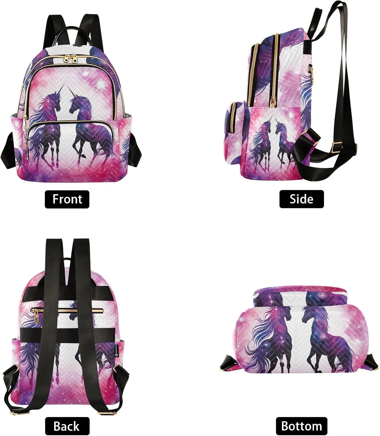 ODAWA Beautiful Unicorns Watercolor Quilted Backpack Purse Backpack Small Travel Backpack Purse
