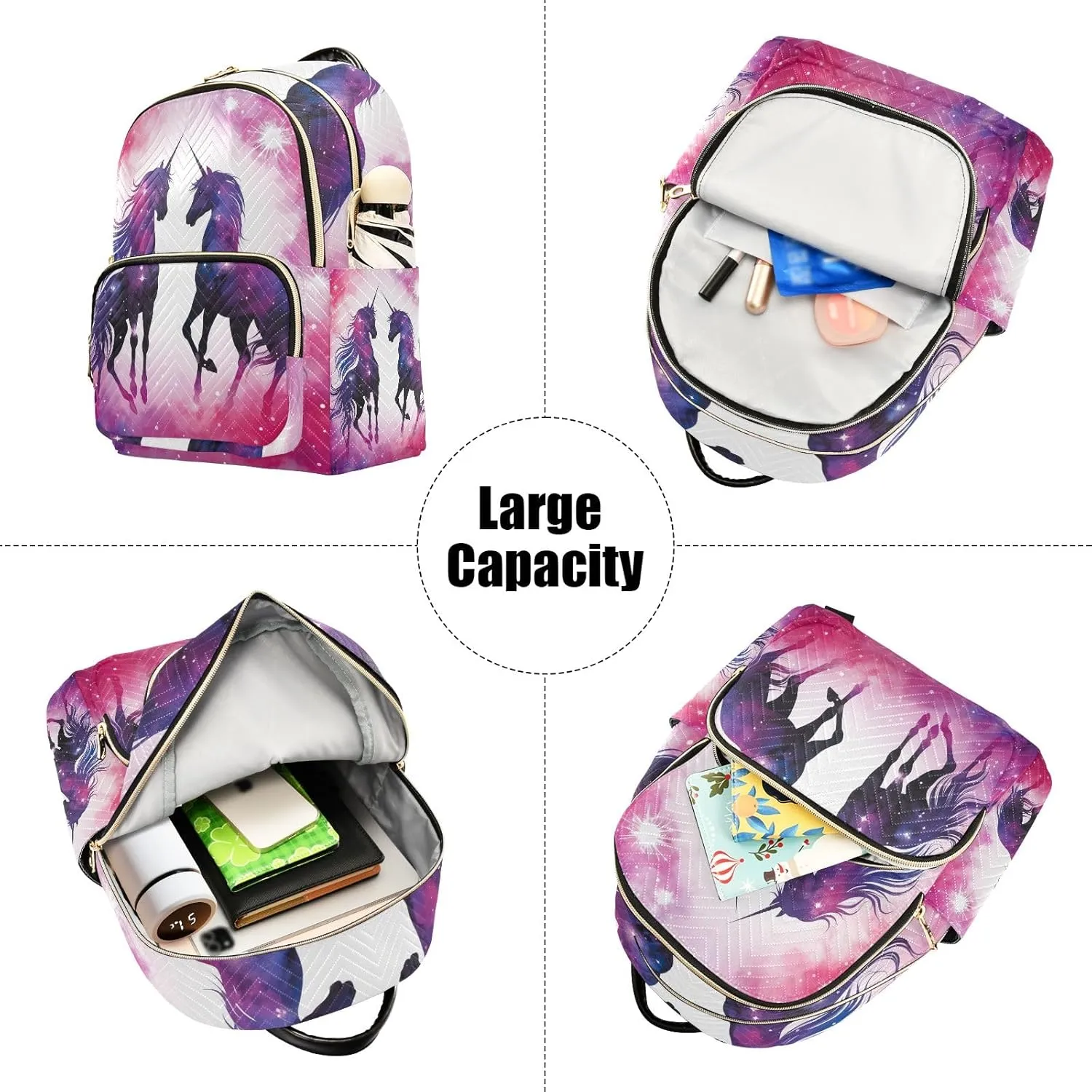 ODAWA Beautiful Unicorns Watercolor Quilted Backpack Purse Backpack Small Travel Backpack Purse