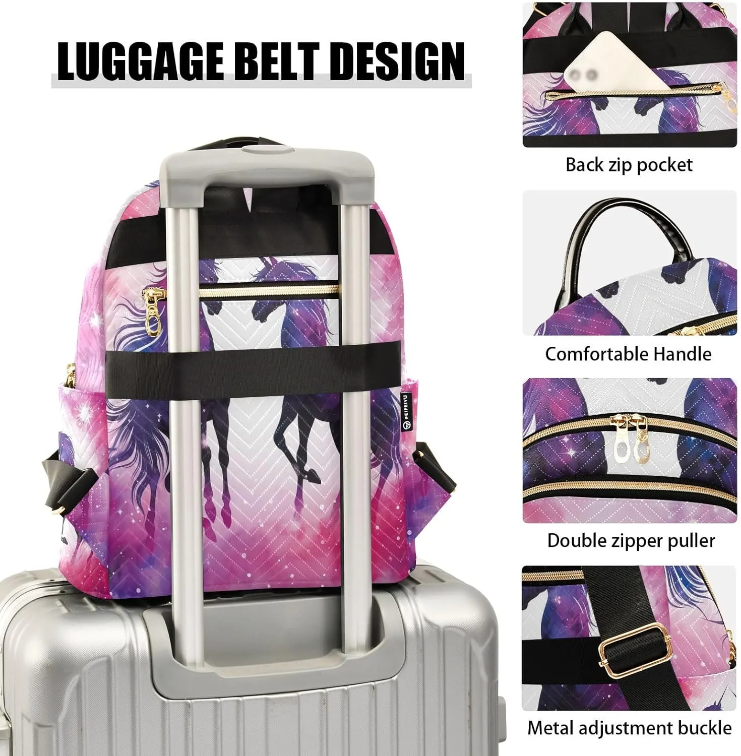 ODAWA Beautiful Unicorns Watercolor Quilted Backpack Purse Backpack Small Travel Backpack Purse