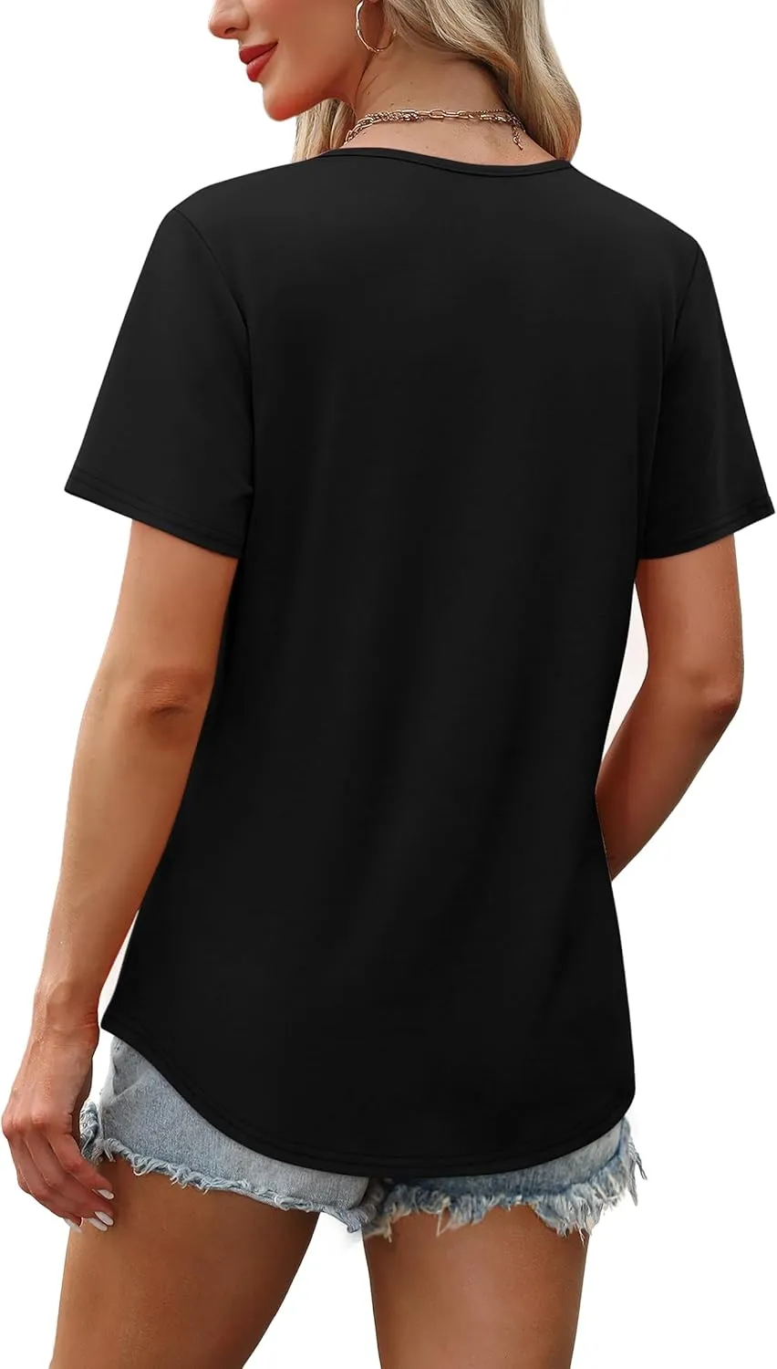 OFEEFAN Women's Clothing Trendy Short Sleeve Summer Tops Dressy Casual Crewneck T Shirts Plus Size Spring Clothes Loose Fit