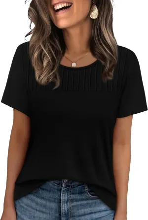 OFEEFAN Women's Clothing Trendy Short Sleeve Summer Tops Dressy Casual Crewneck T Shirts Plus Size Spring Clothes Loose Fit
