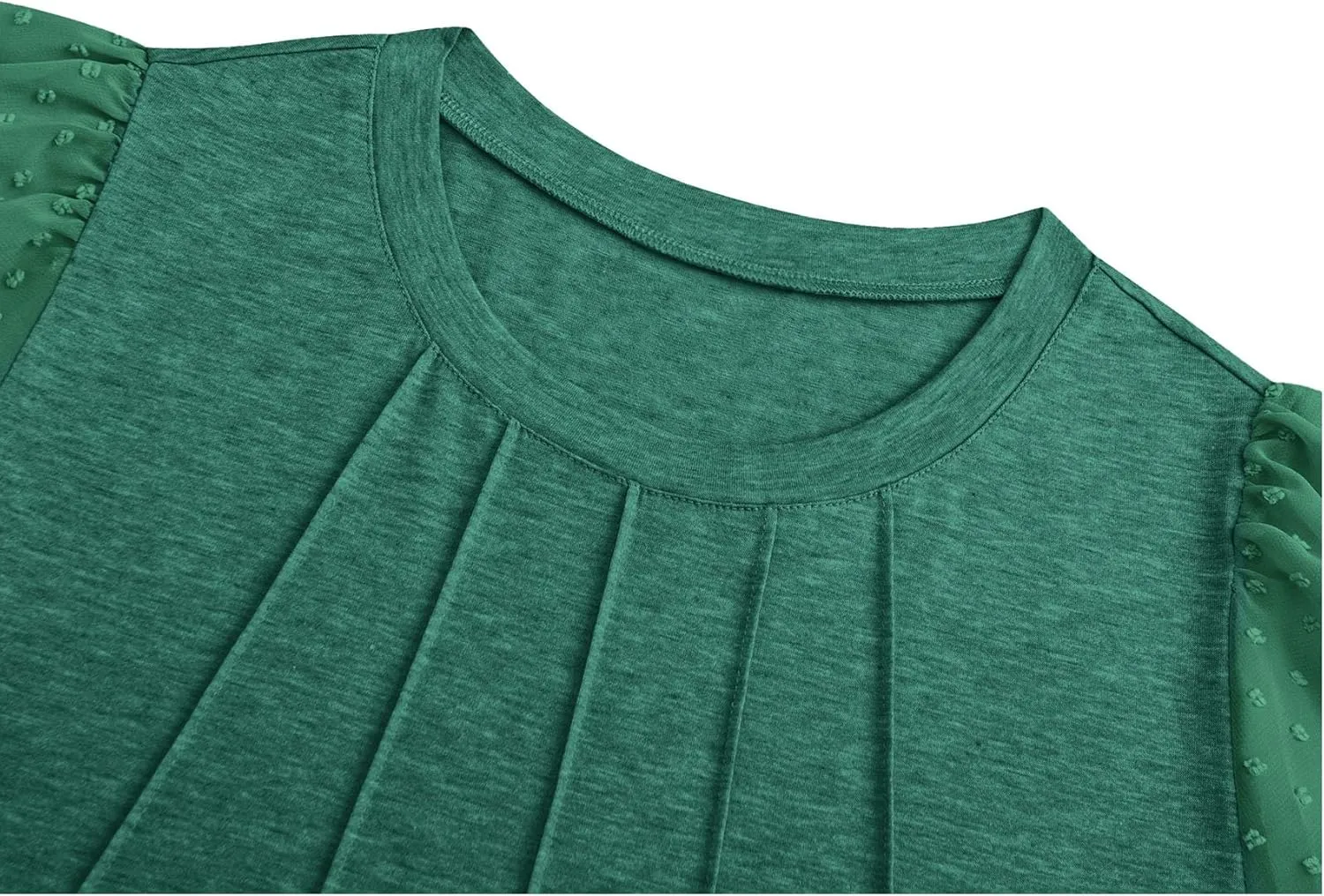 OFEEFAN Womens Summer Tops Pleated Swiss Dot Puff Sleeve Crew Neck T Shirts Loose Casual S-3XL
