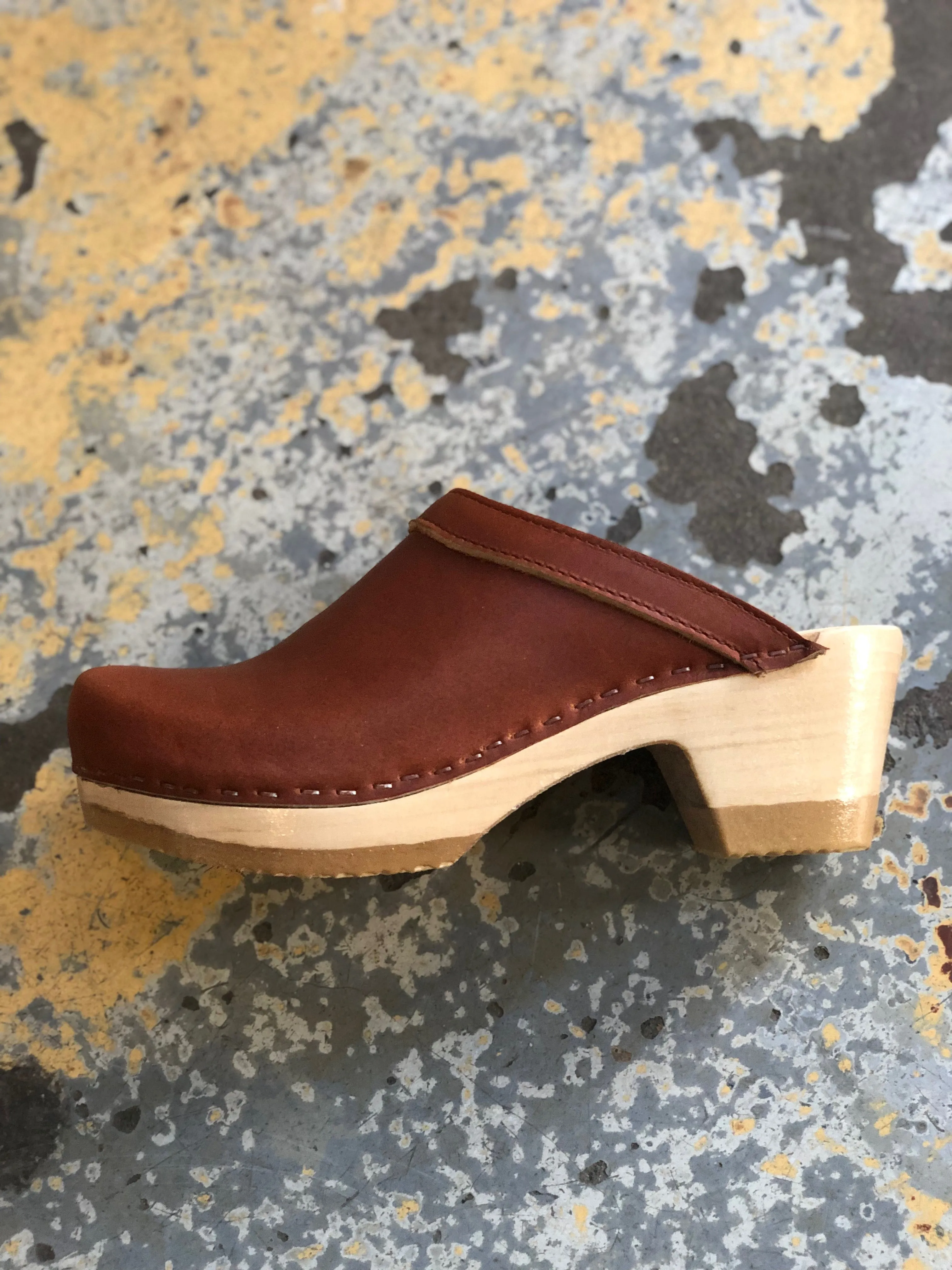 Old School Clog on Mid Heel - Bourbon
