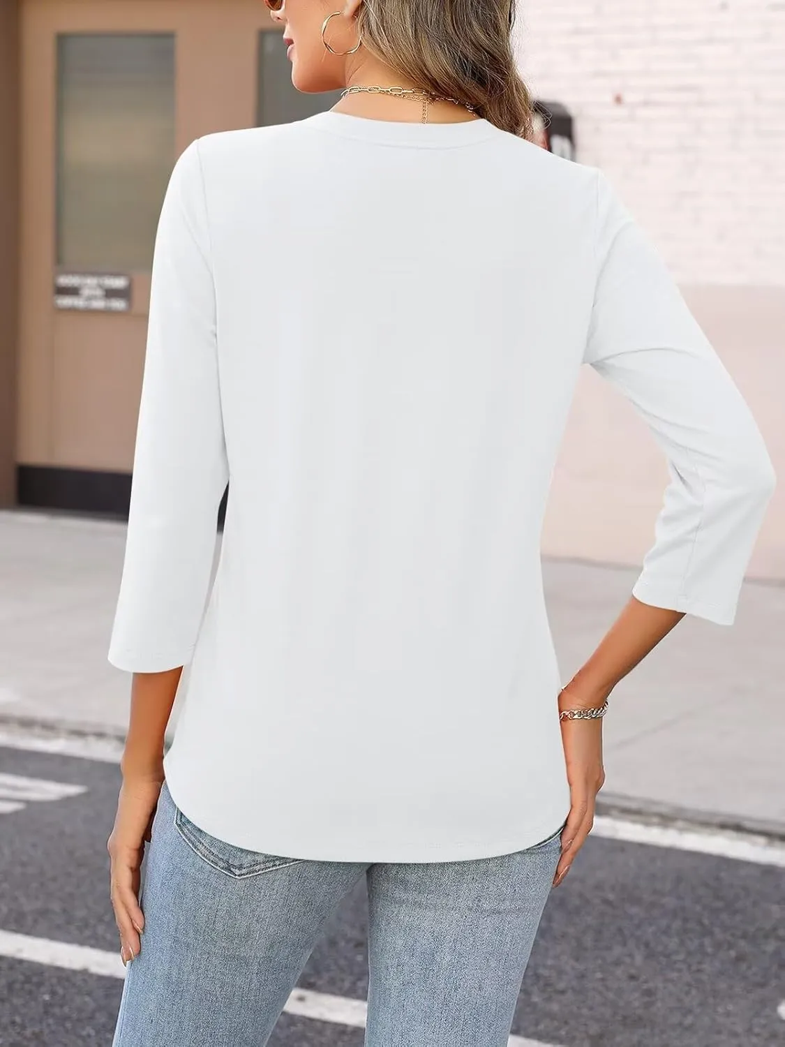 ORANDESIGNE Women's Button Down T Shirts 3/4 Sleeve V Neck Tops Casual Summer Ladies Tees