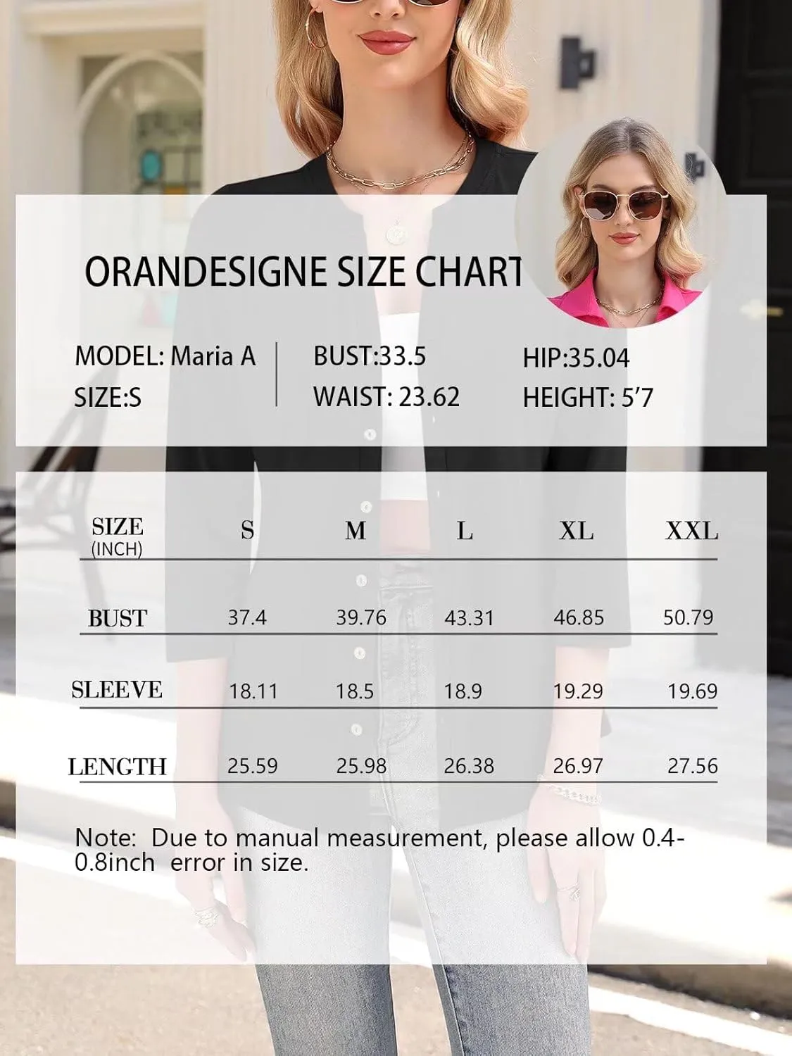 ORANDESIGNE Women's Button Down T Shirts 3/4 Sleeve V Neck Tops Casual Summer Ladies Tees