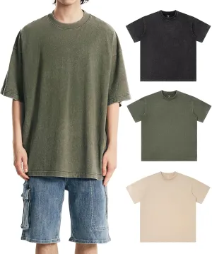 Oversize Cotton T-Shirts for Men Women Unisex Acid Washed T Shirt 100% Cotton Heavyweight Vintage Short Sleeve Tees