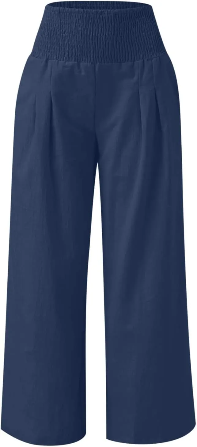 Palazzo Pants for Women Petite Summer Casual Wide Leg High Waist Linen Pants with Pockets 2025 Beach Vacation Outfit