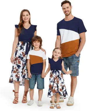 PATPAT Family Matching Outfits Summer Beach Tropical Holiday Ruffle Sleeve Mommy and Me Dresses and T-Shirts Sets