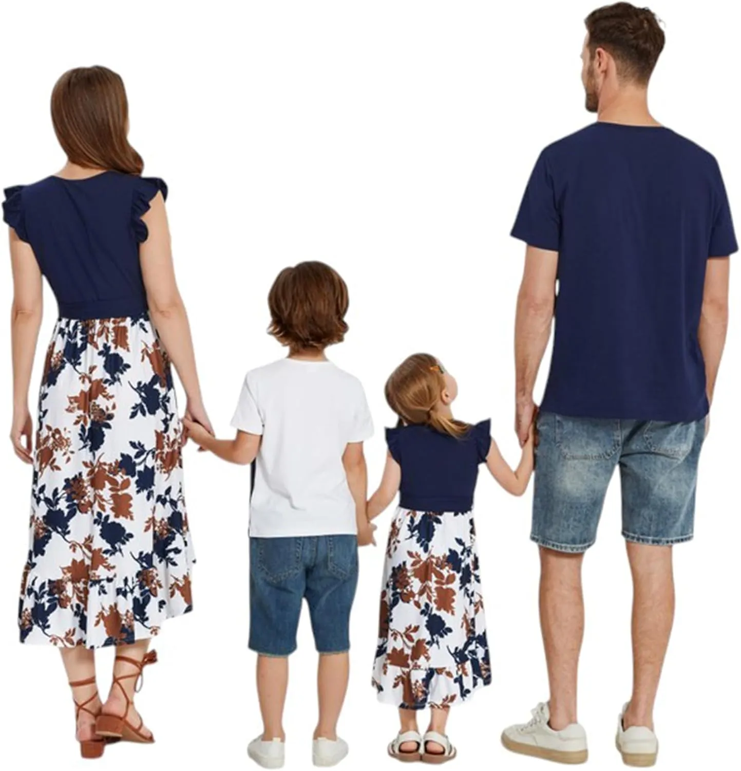 PATPAT Family Matching Outfits Summer Beach Tropical Holiday Ruffle Sleeve Mommy and Me Dresses and T-Shirts Sets