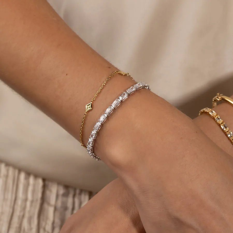 Pave 925 Sterling Silver Baguette Tennis Bracelet