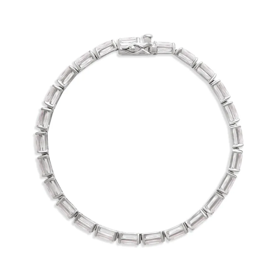 Pave 925 Sterling Silver Baguette Tennis Bracelet