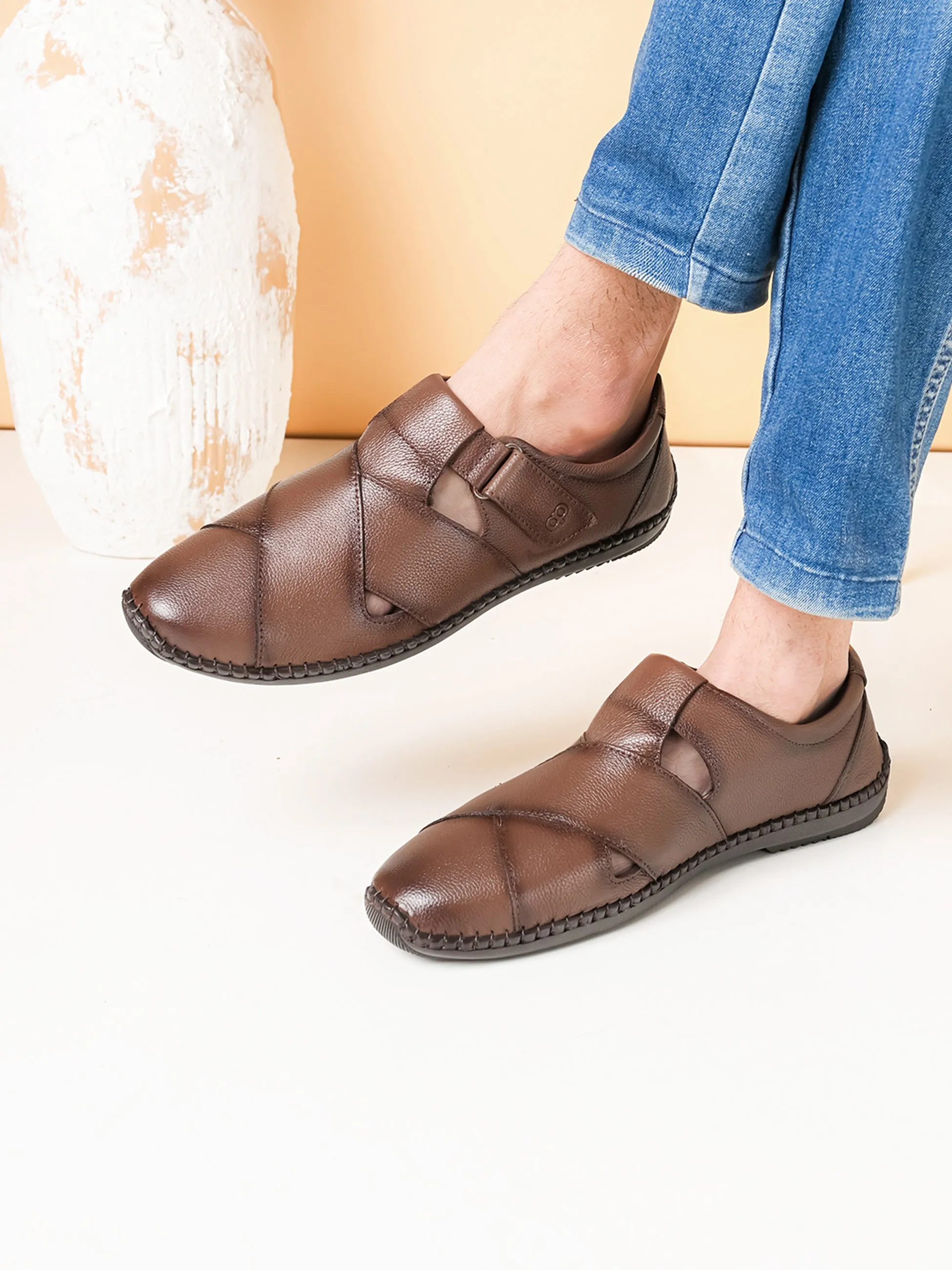 Pelle Albero Male's Brown Leather Comfort Sandal