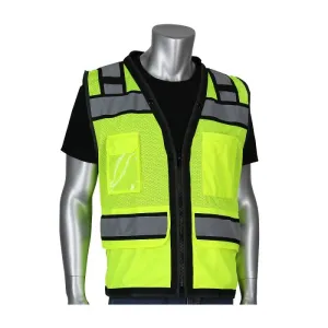 PIP 302-0800D-LY-4X ANSI Type R Class 2 Black Two Tone Eleven Pockets Tech-Ready Mesh Surveyors Vest, Hi-Vis Yellow, 4X-Large, 1 Each