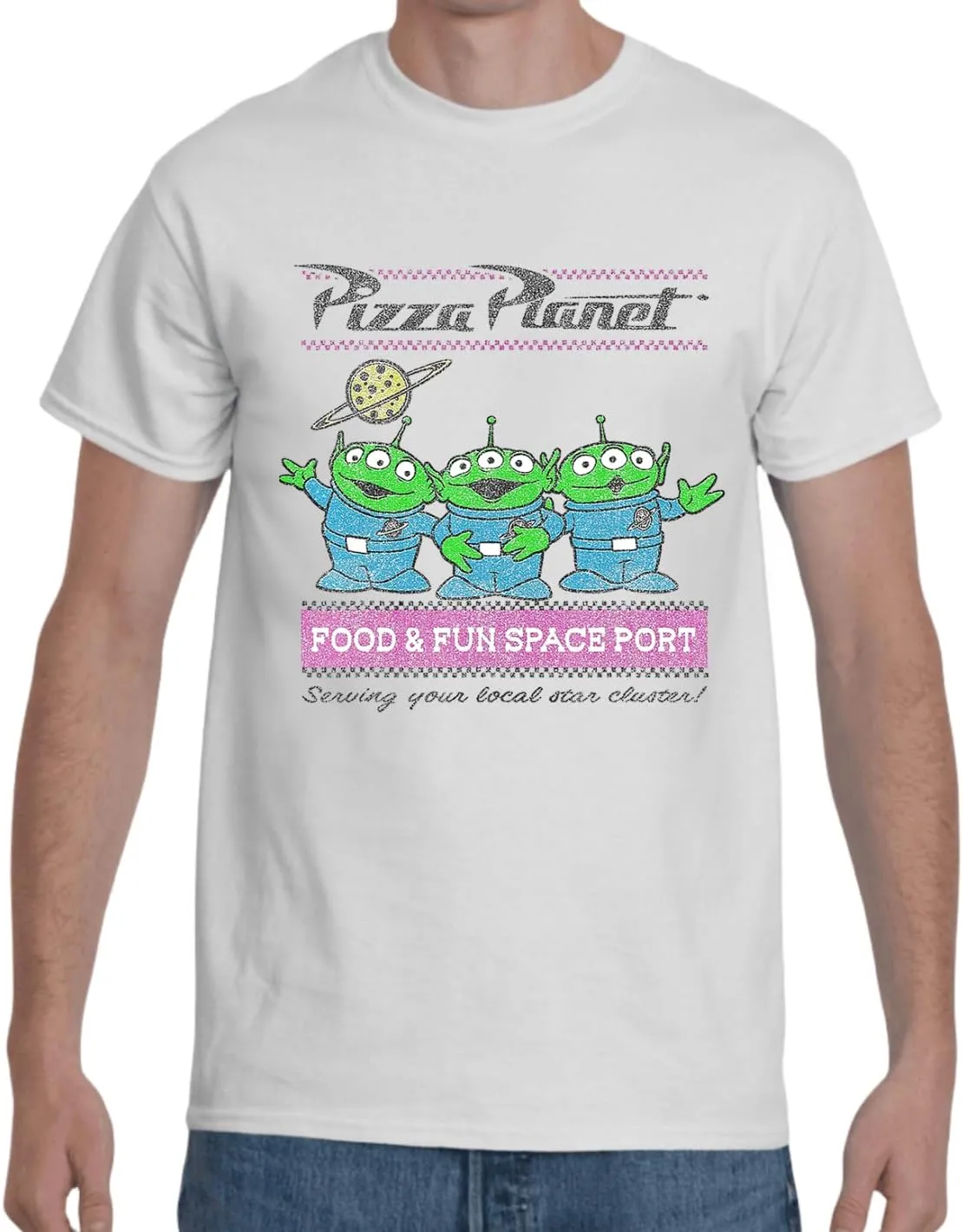 Pizza Planet Shirt Novelty Aliens Graphic Shirtsweat Man Fit Funny Design T-shirt Adult Unisex White