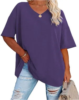 Plus Size Oversized T Shirts Women V Neck Half Sleeve Drop Shoulder Tshirt Casual Summer Tunic Tops