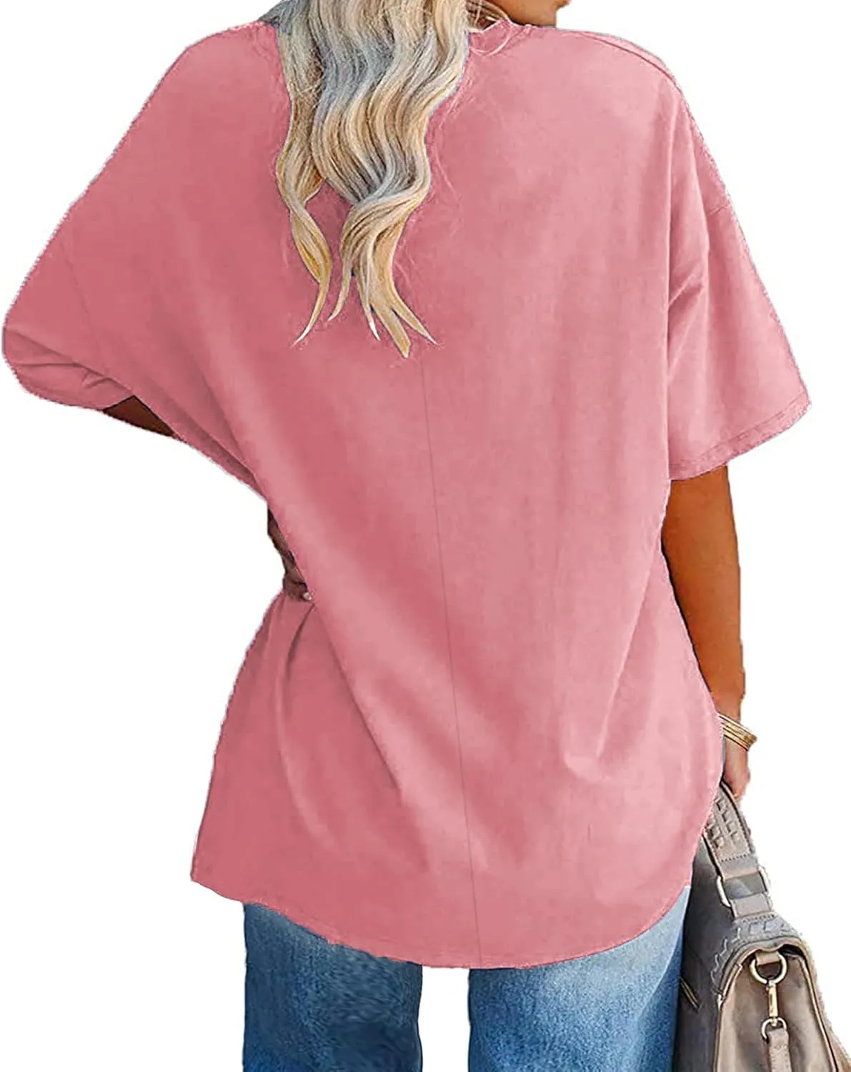 Plus Size Oversized T Shirts Women V Neck Half Sleeve Drop Shoulder Tshirt Casual Summer Tunic Tops