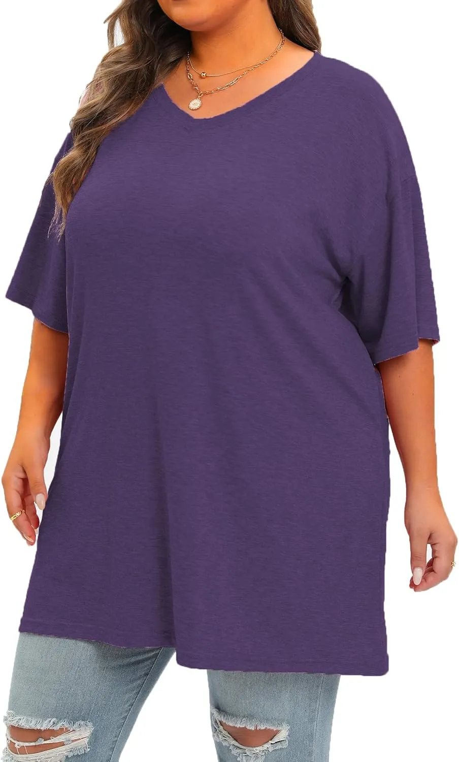 Plus Size Oversized T Shirts Women V Neck Half Sleeve Drop Shoulder Tshirt Casual Summer Tunic Tops