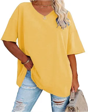 Plus Size Oversized T Shirts Women V Neck Half Sleeve Drop Shoulder Tshirt Casual Summer Tunic Tops
