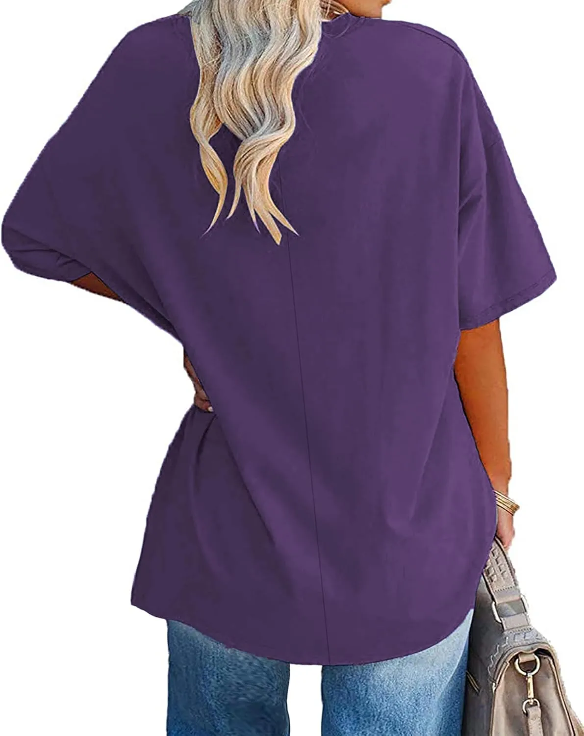 Plus Size Oversized T Shirts Women V Neck Half Sleeve Drop Shoulder Tshirt Casual Summer Tunic Tops