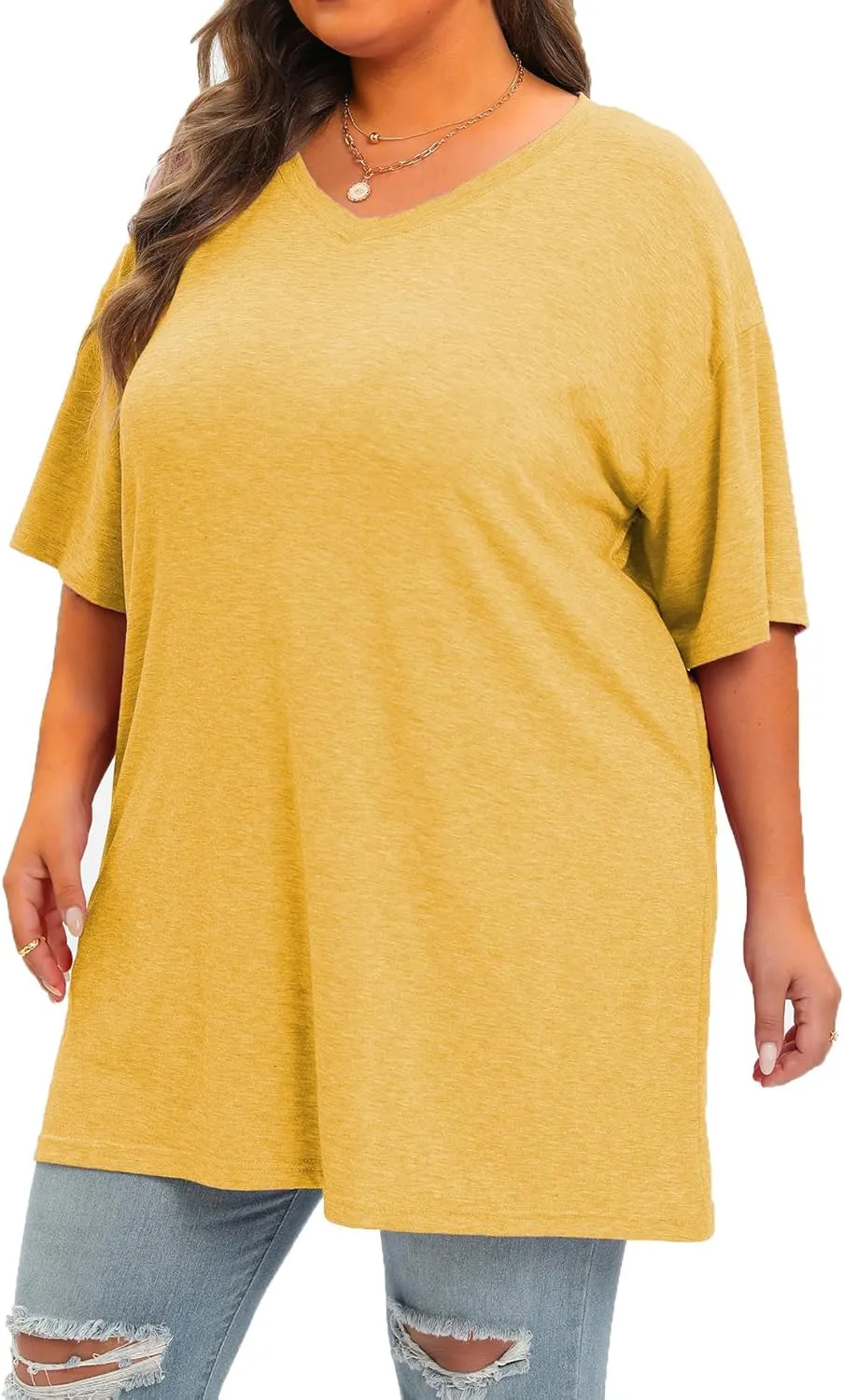 Plus Size Oversized T Shirts Women V Neck Half Sleeve Drop Shoulder Tshirt Casual Summer Tunic Tops
