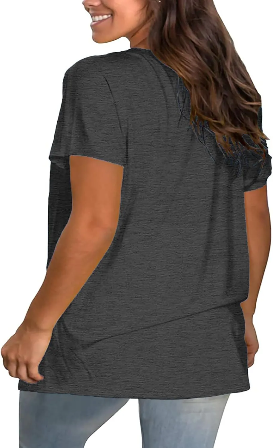 Plus Size V Neck T Shirts Women Short Sleeve Tops Casual Summer Tshirts Loose Fit Tee
