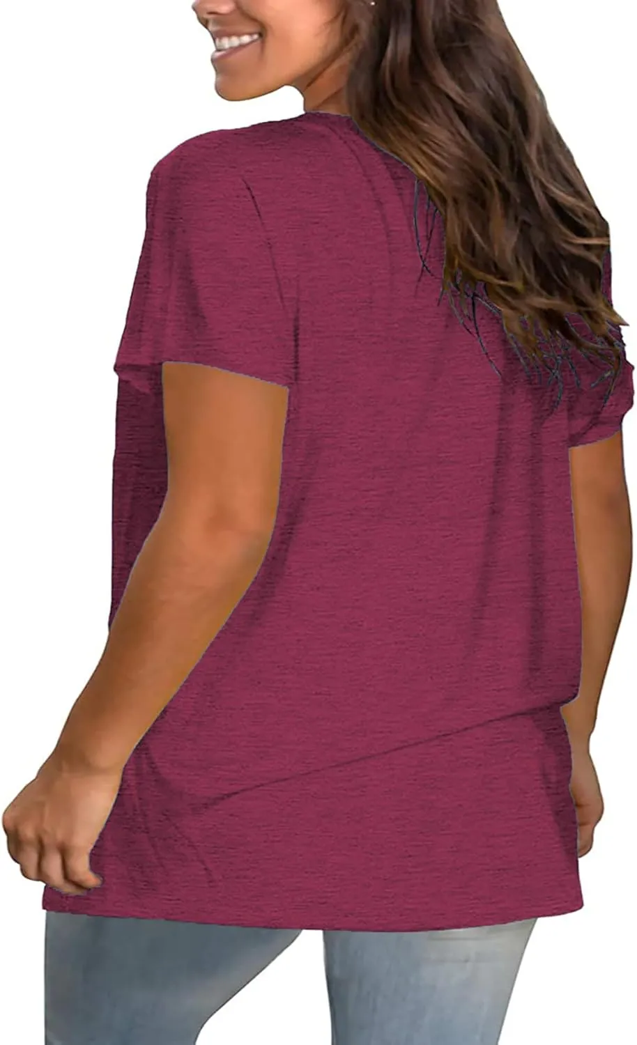 Plus Size V Neck T Shirts Women Short Sleeve Tops Casual Summer Tshirts Loose Fit Tee