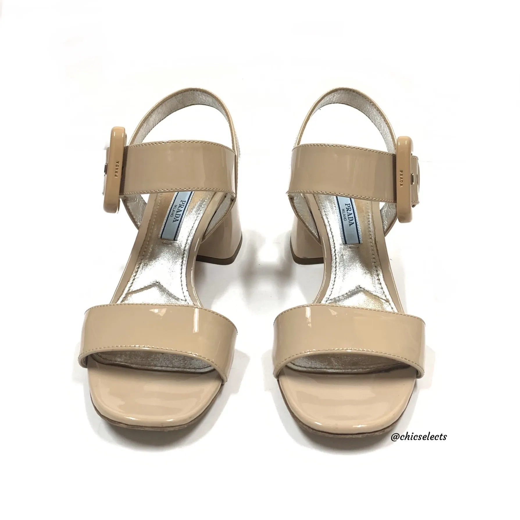 PRADA PATENT LEATHER BLOCK HEEL ANKLE STRAP SANDALS SIZE 36