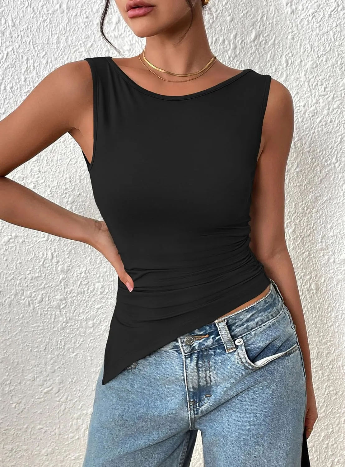 PRETTYGARDEN Womens Ruched Tank Tops 2025 Summer Sleeveless Slim Fit T Shirts Blouses Going Out Y2K Fashion Clothes
