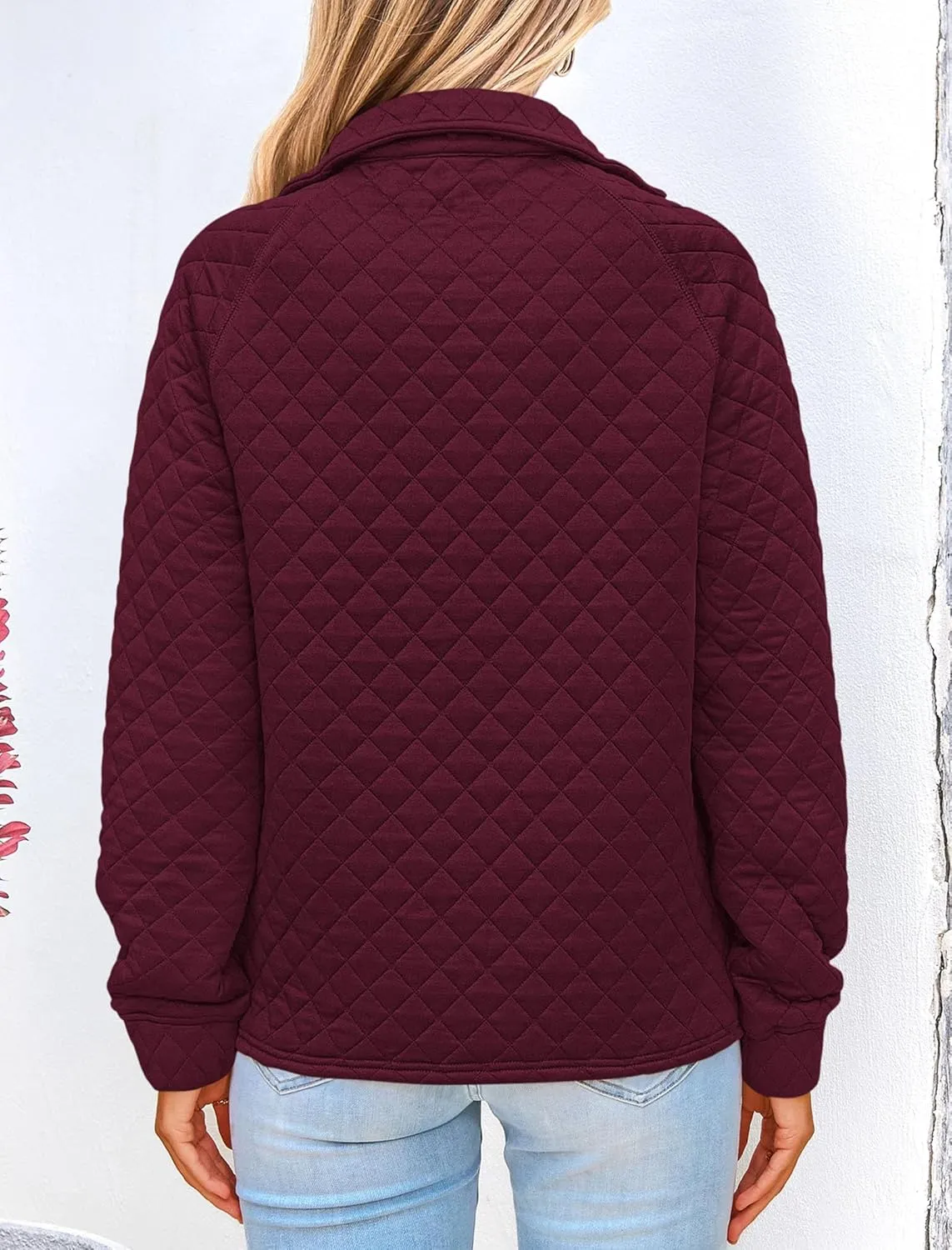 PRETTYGARDEN Women's Winter Quilted Sweatshirt Casual Quarter Zip Collared Long Sleeve V Neck Pullover Tops