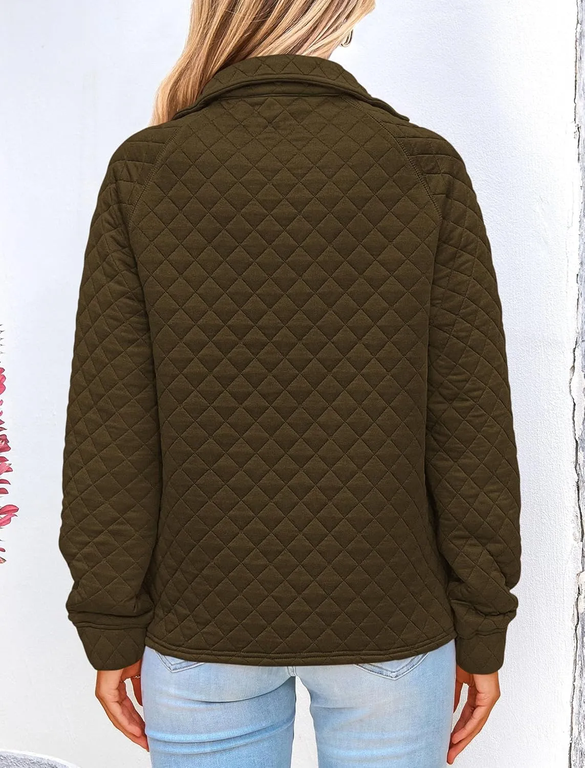 PRETTYGARDEN Women's Winter Quilted Sweatshirt Casual Quarter Zip Collared Long Sleeve V Neck Pullover Tops