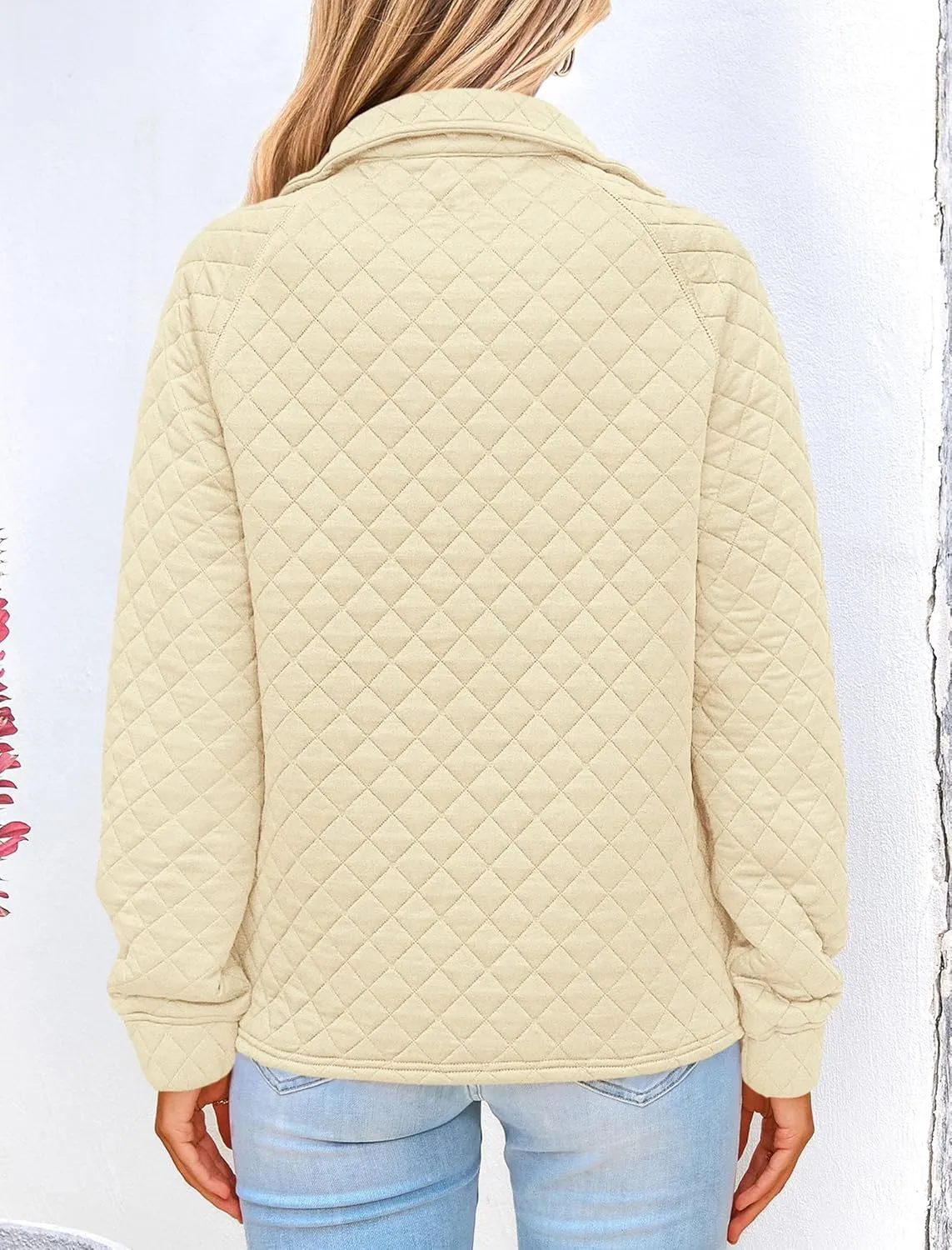 PRETTYGARDEN Women's Winter Quilted Sweatshirt Casual Quarter Zip Collared Long Sleeve V Neck Pullover Tops
