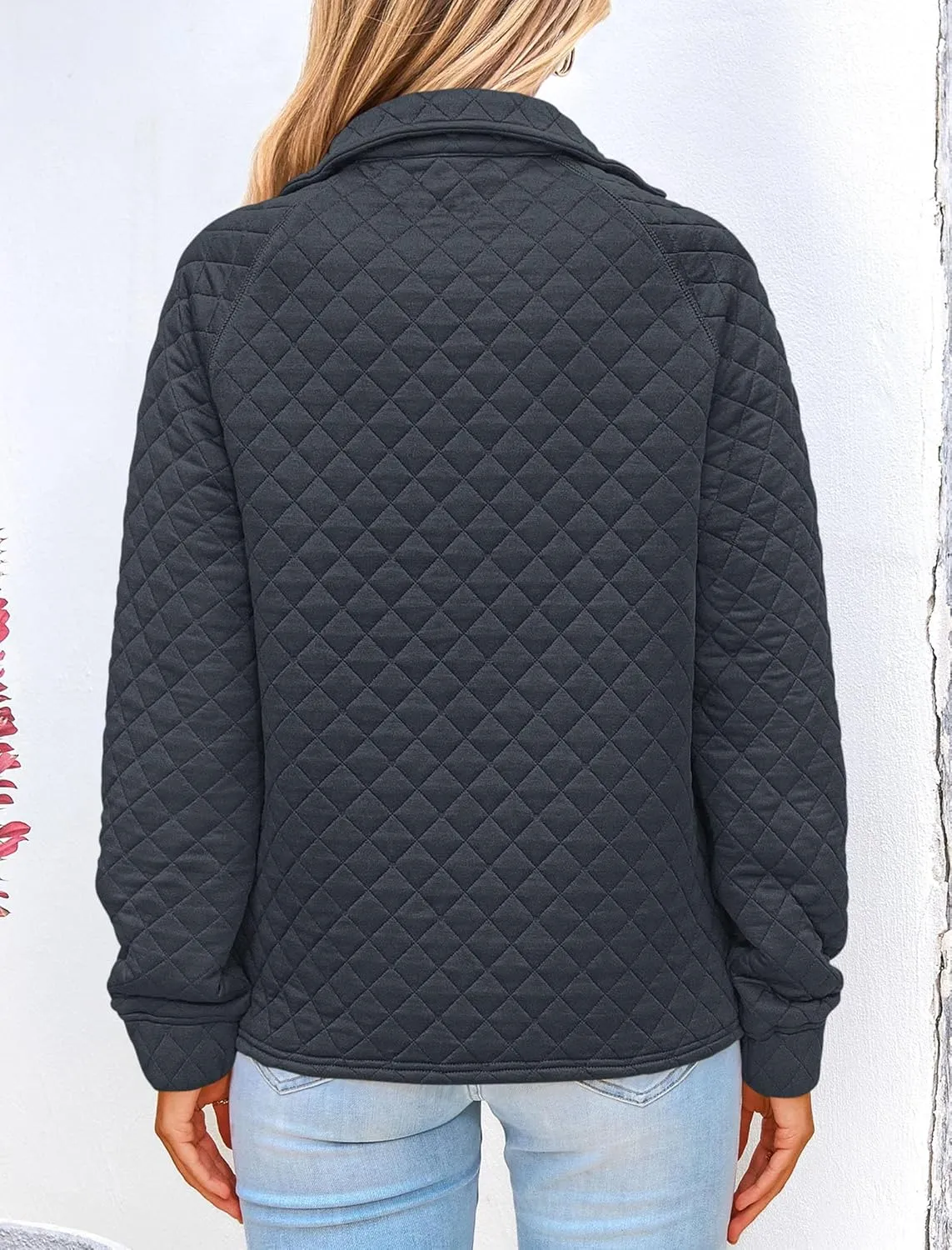 PRETTYGARDEN Women's Winter Quilted Sweatshirt Casual Quarter Zip Collared Long Sleeve V Neck Pullover Tops