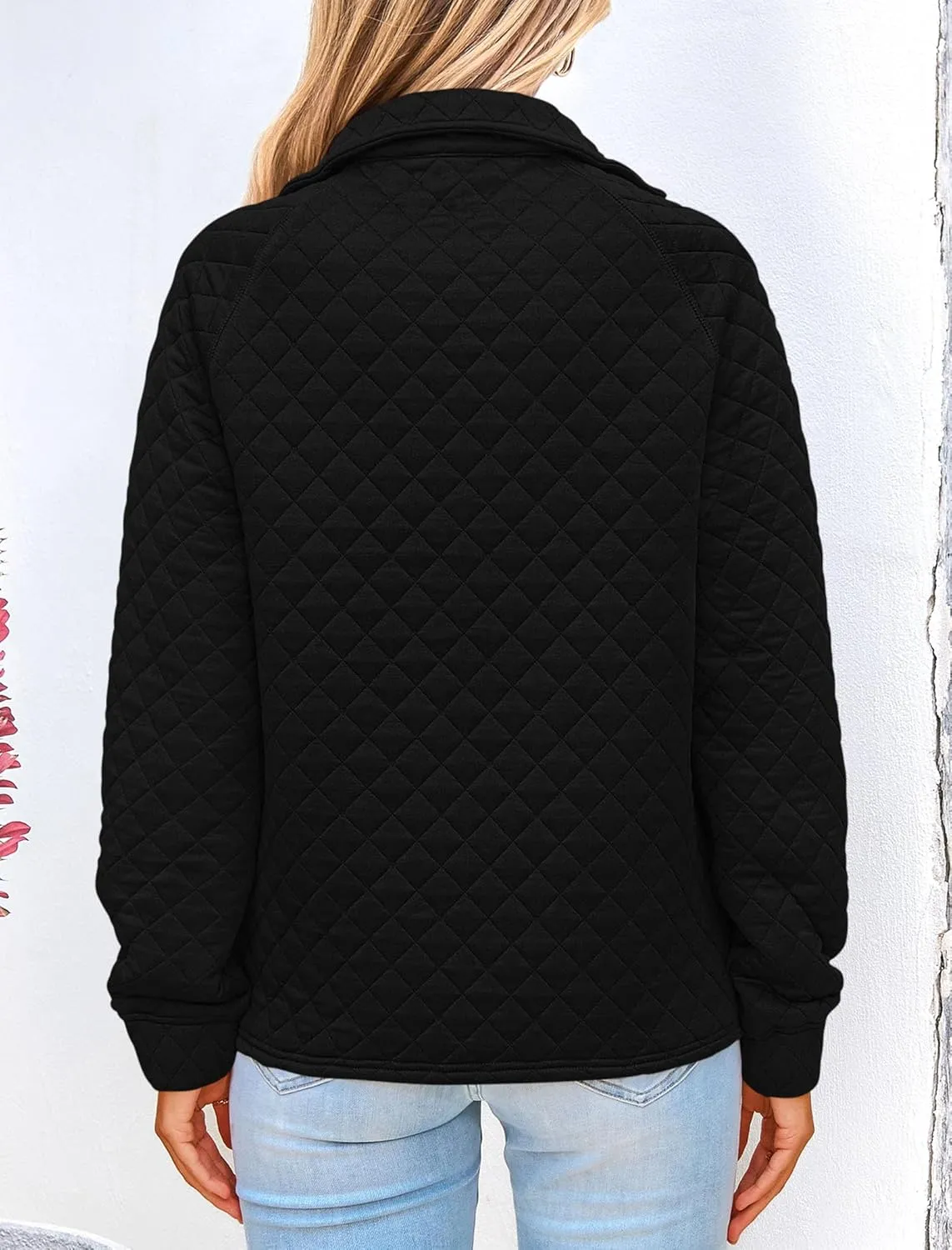 PRETTYGARDEN Women's Winter Quilted Sweatshirt Casual Quarter Zip Collared Long Sleeve V Neck Pullover Tops