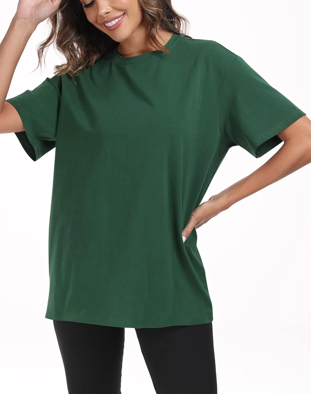 PRIMODA Womens Oversized Short Sleeve T Shirts Trendy Crew Neck Loose Workout Tee Casual Summer Tops Cotton