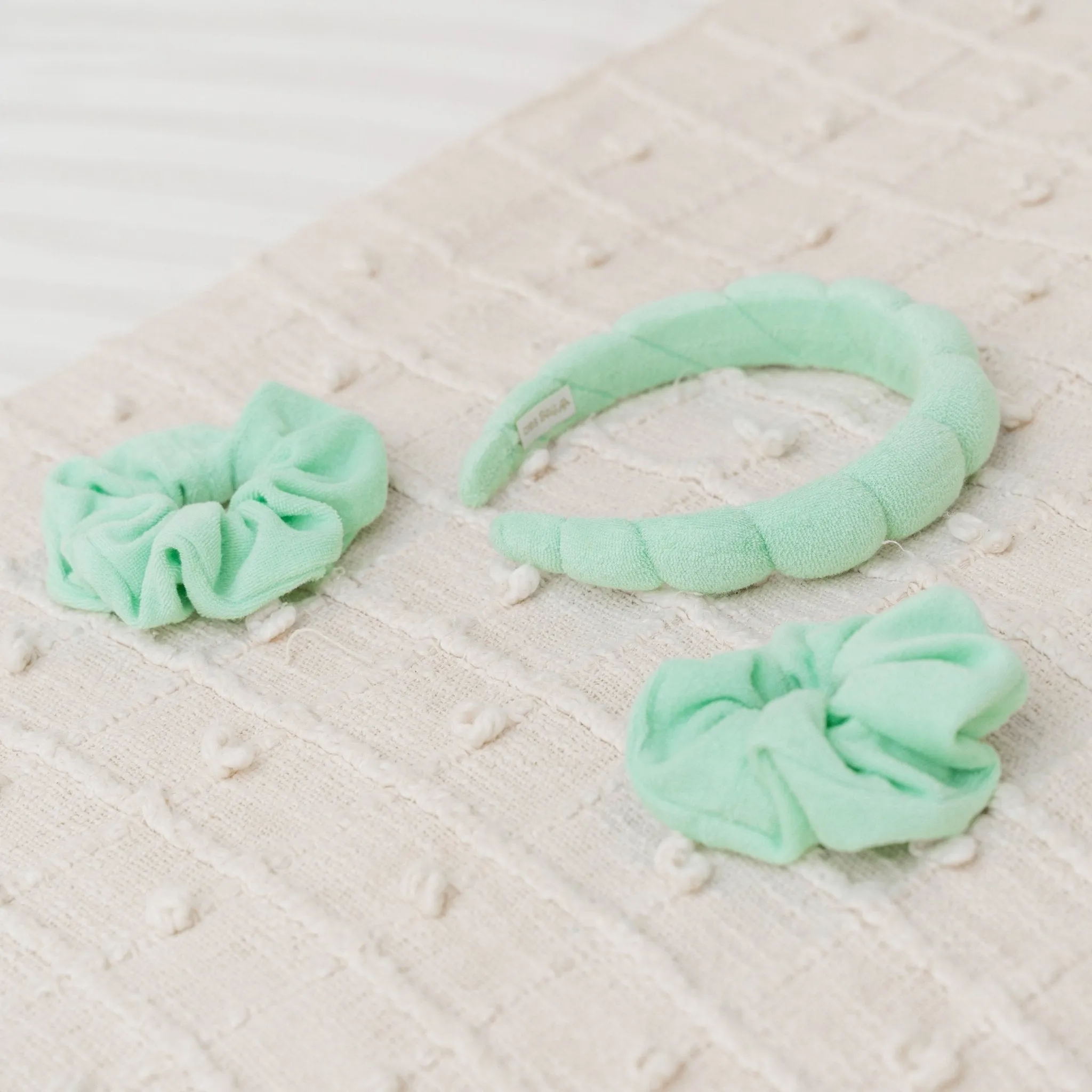 Puffy Spiral Terry Cloth Padded Spa Headband and Scrunchie Wristbands