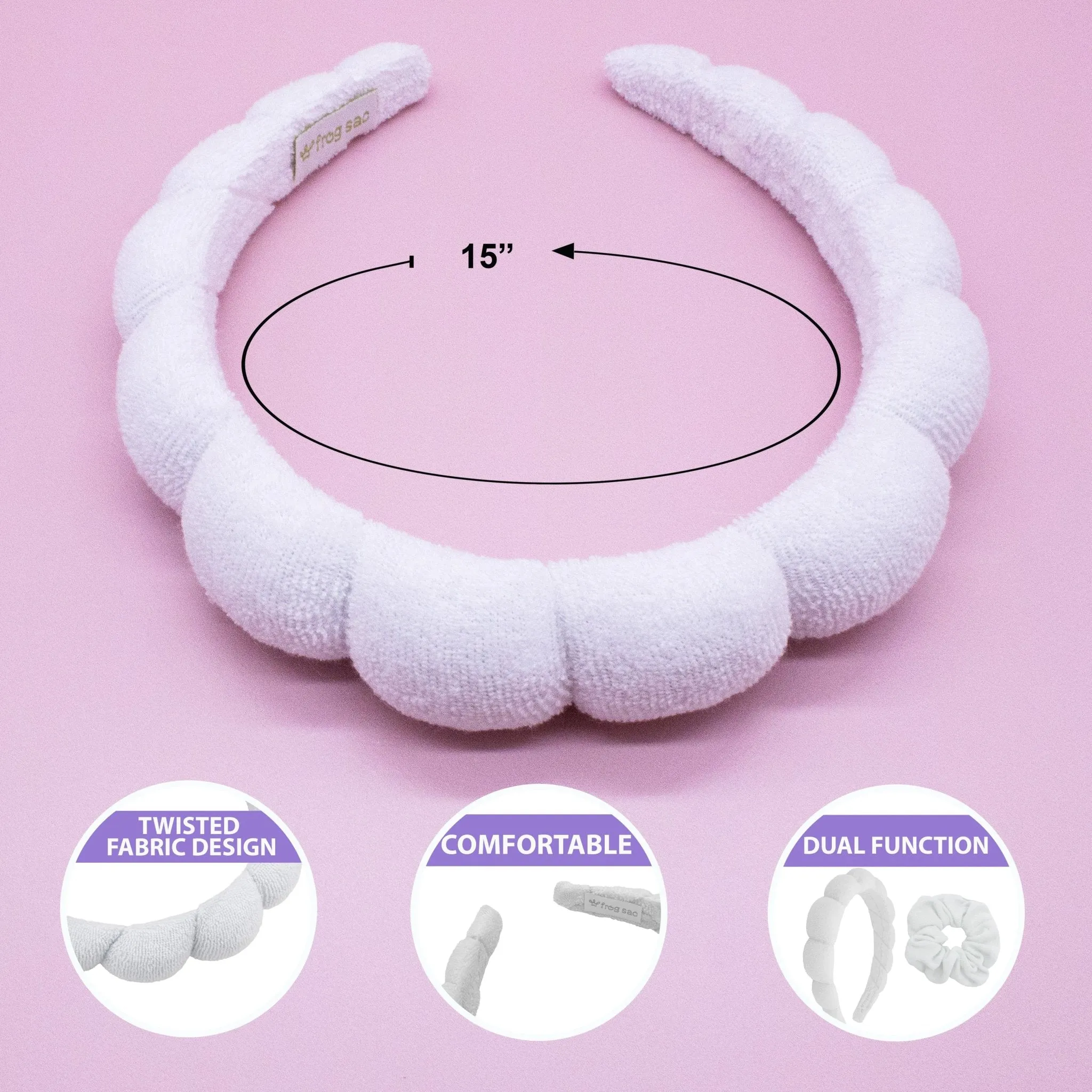 Puffy Spiral Terry Cloth Padded Spa Headband and Scrunchie Wristbands
