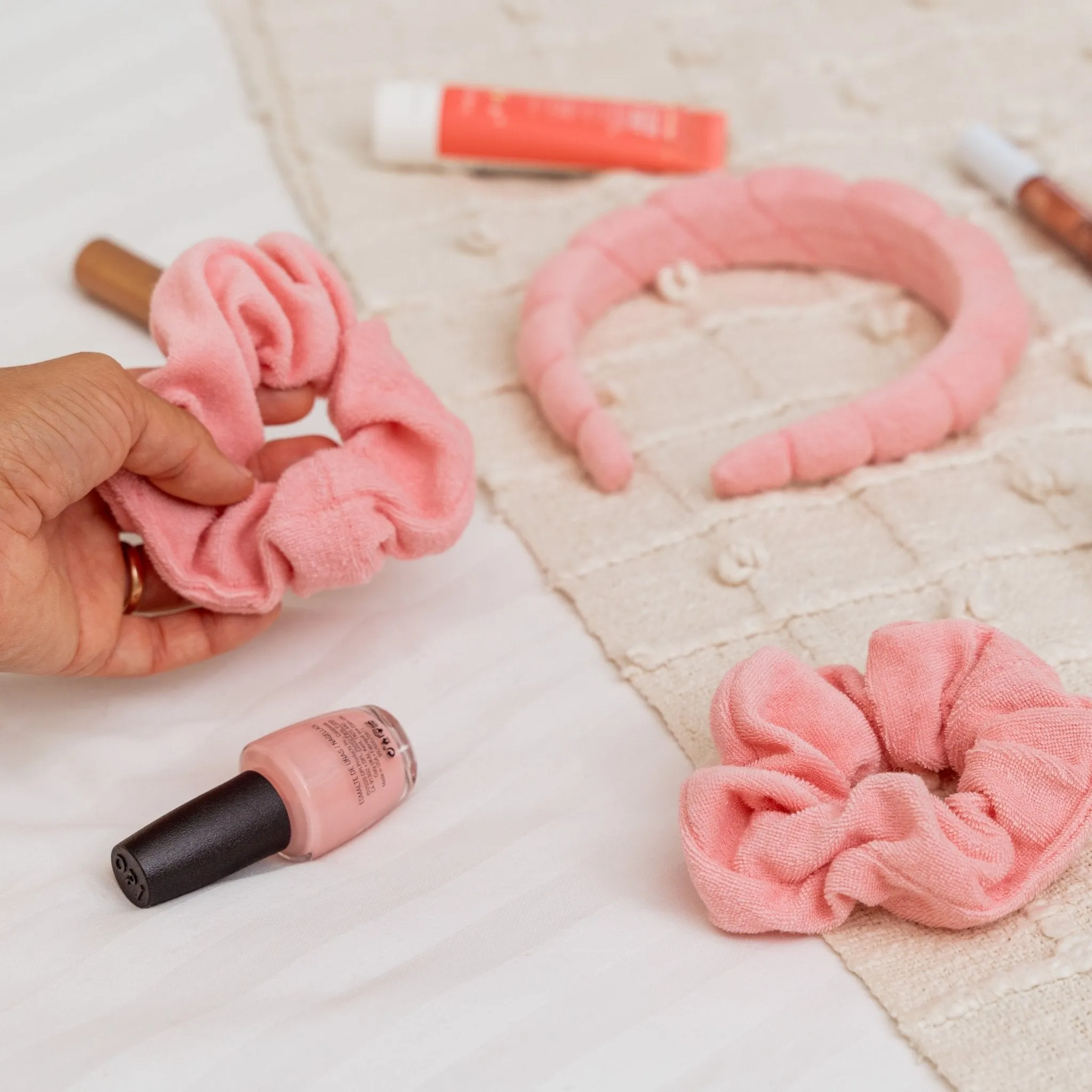 Puffy Spiral Terry Cloth Padded Spa Headband and Scrunchie Wristbands