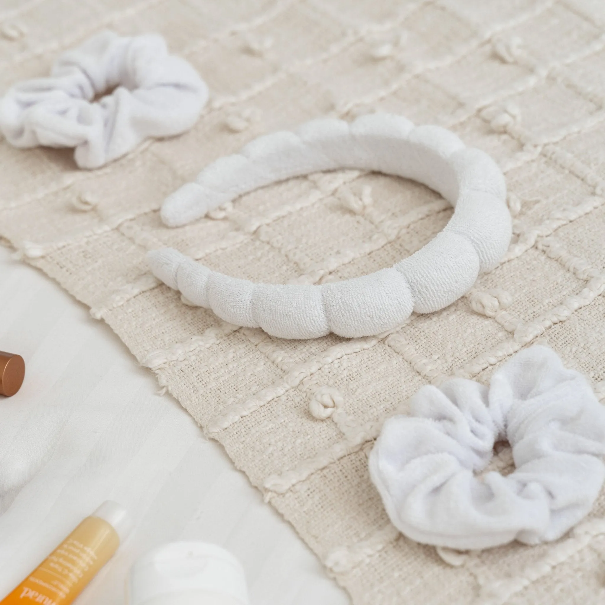 Puffy Spiral Terry Cloth Padded Spa Headband and Scrunchie Wristbands