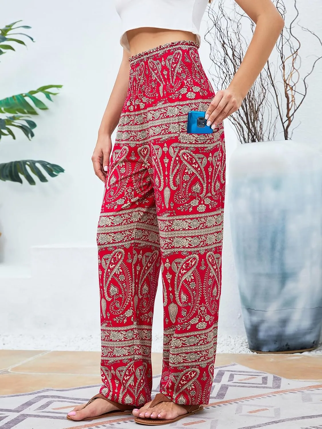 QIANXIZHAN Women's Harem Pants, High Waist Yoga Boho Trousers with Pockets