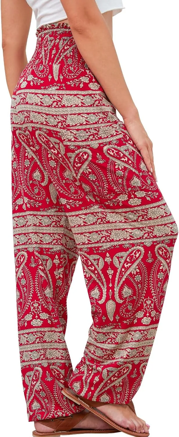 QIANXIZHAN Women's Harem Pants, High Waist Yoga Boho Trousers with Pockets