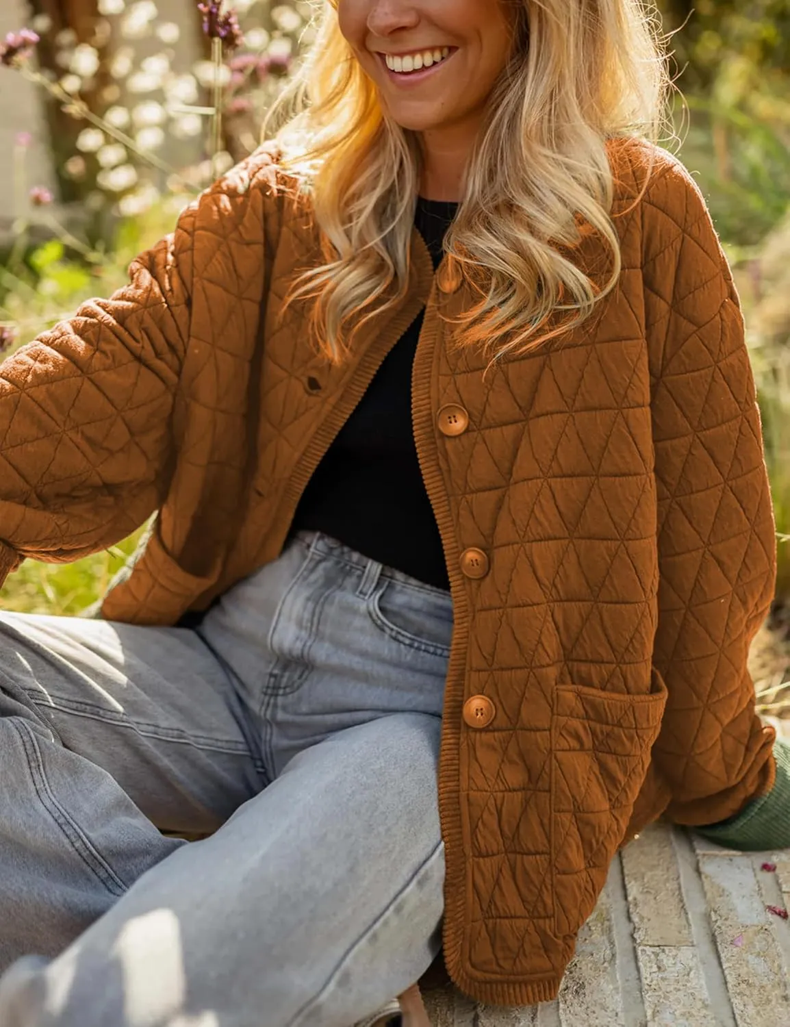 Quilted Jackets for Women Lightweight Button Down Long Sleeve Winter Padded Coat Puffer Jacket