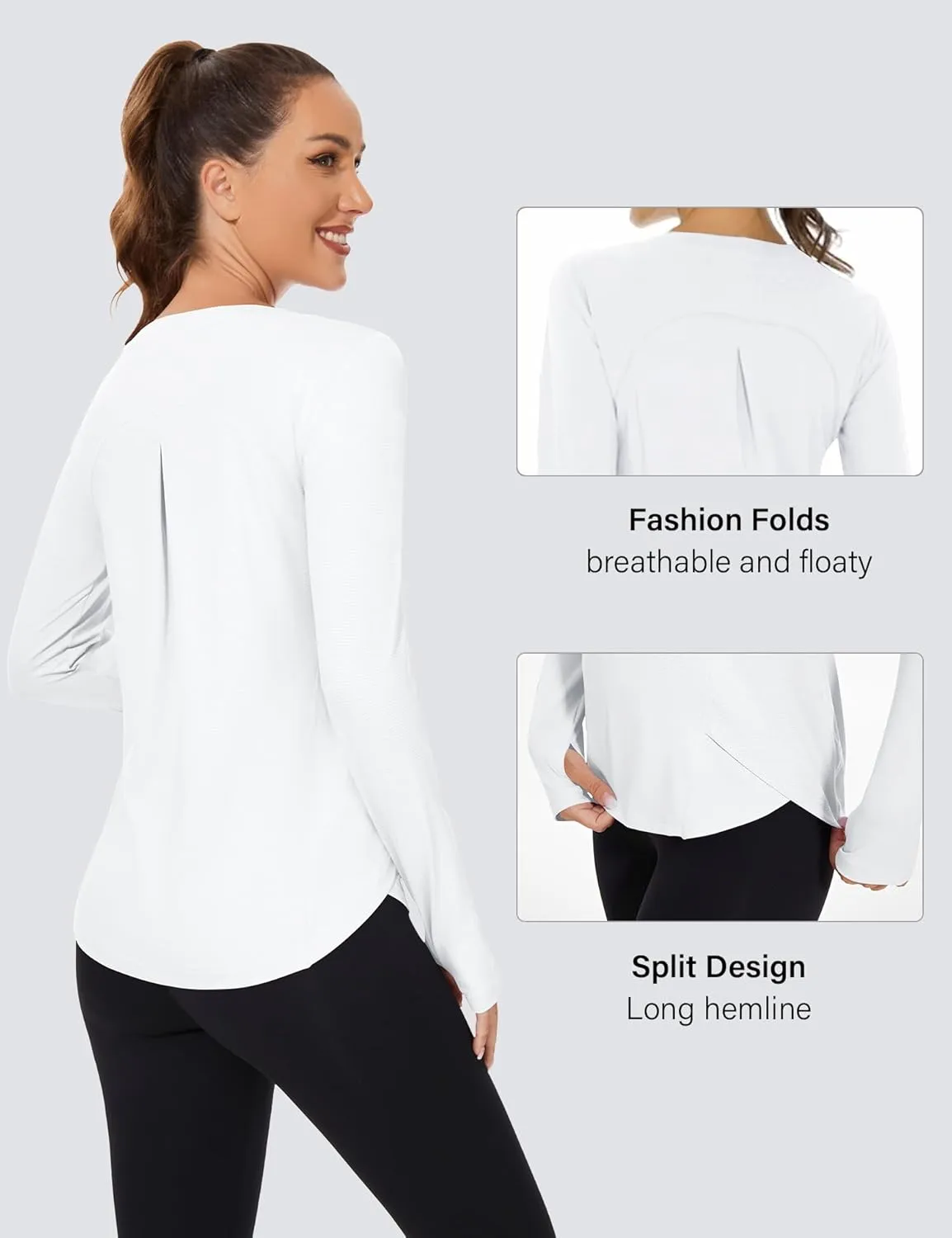 Rapbin Women's UPF 50  Sun Protection T-Shirts Long Sleeve Boat Neck Workout Lightweight Quick Dry Top with Thumb Hole