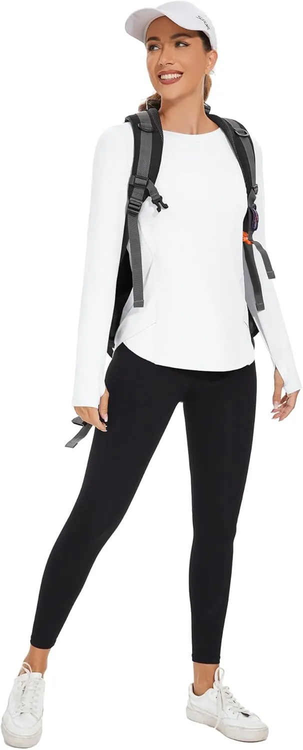 Rapbin Women's UPF 50  Sun Protection T-Shirts Long Sleeve Boat Neck Workout Lightweight Quick Dry Top with Thumb Hole