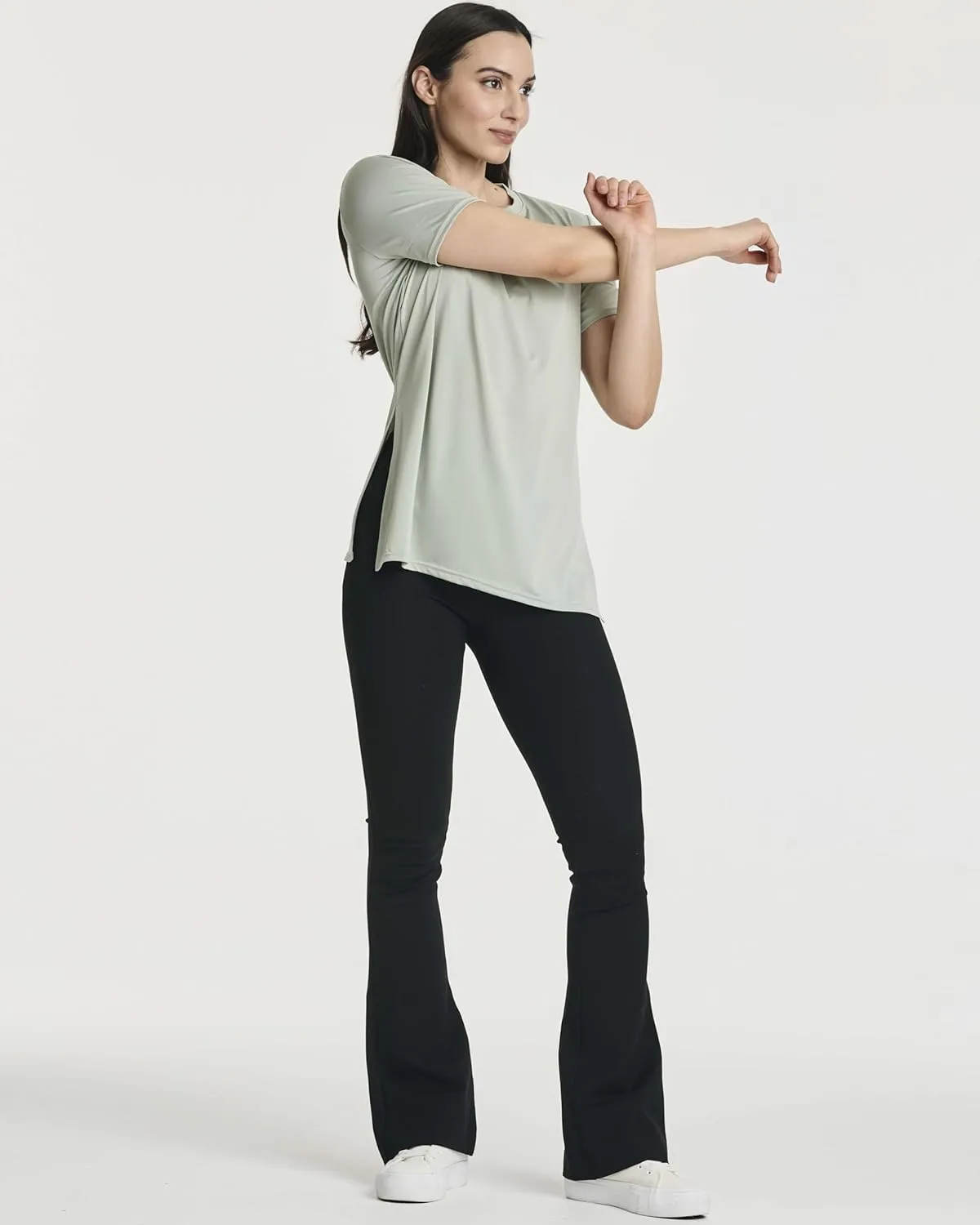 Real Essentials 5 Pack: Women's Short Sleeve Active Workout T-Shirts - Dry Fit Gym Tops with Split Hem (Plus Sizes)