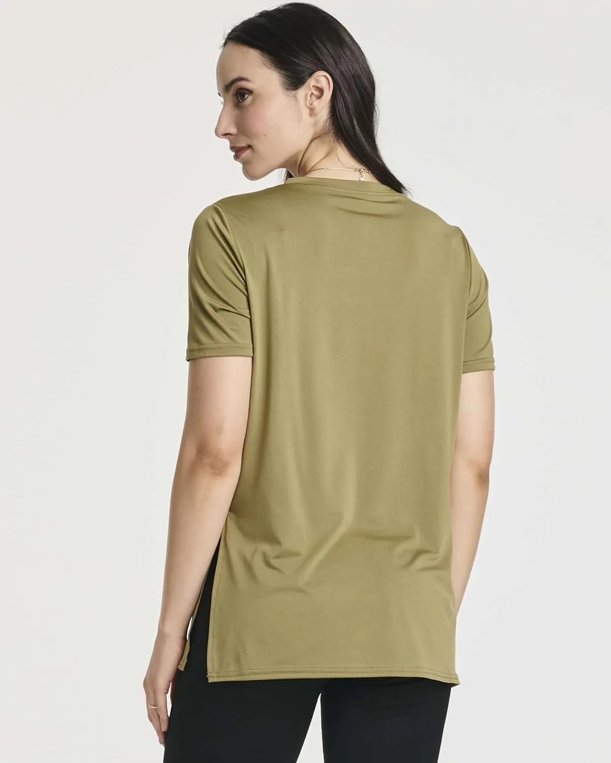 Real Essentials 5 Pack: Women's Short Sleeve Active Workout T-Shirts - Dry Fit Gym Tops with Split Hem (Plus Sizes)