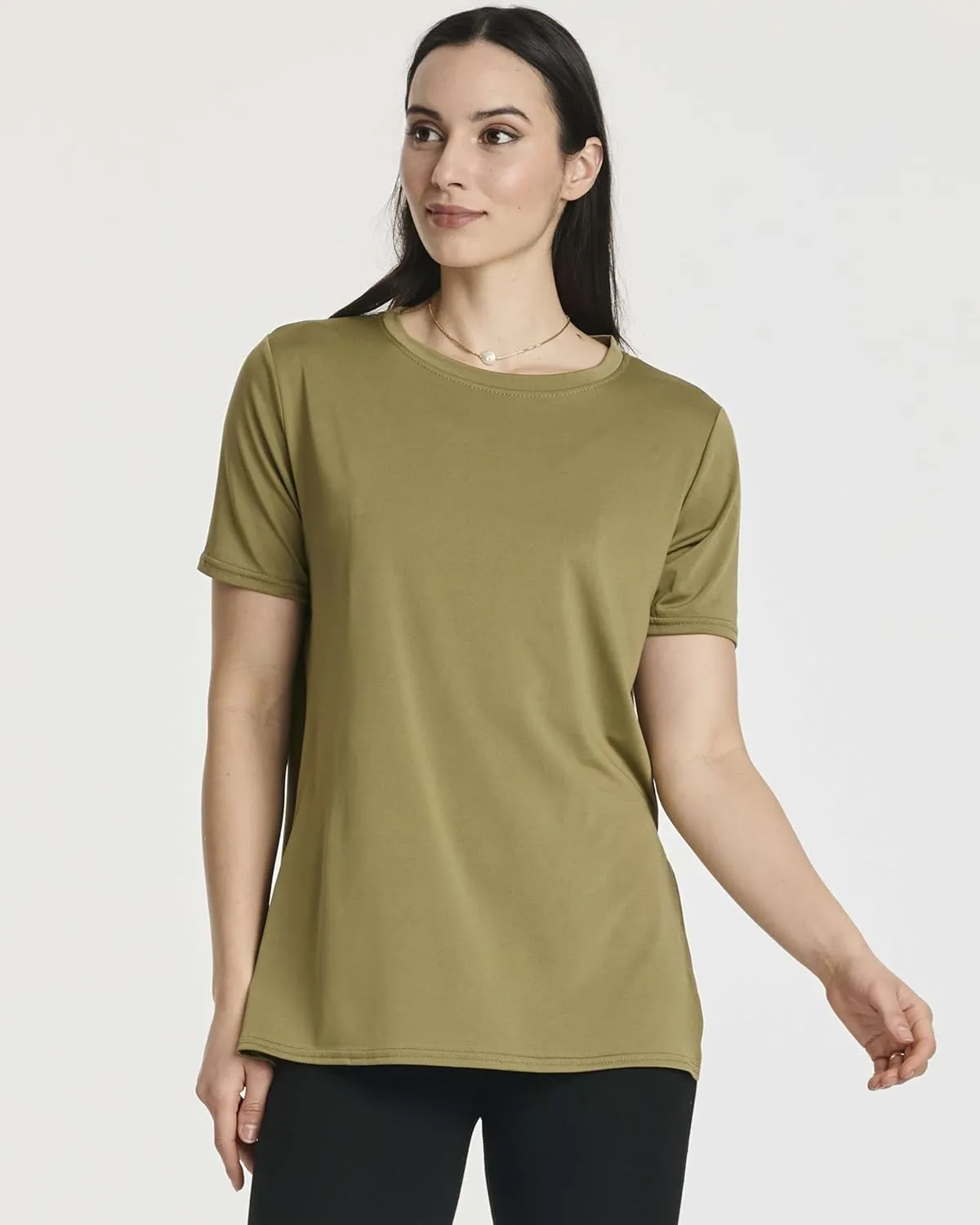 Real Essentials 5 Pack: Women's Short Sleeve Active Workout T-Shirts - Dry Fit Gym Tops with Split Hem (Plus Sizes)